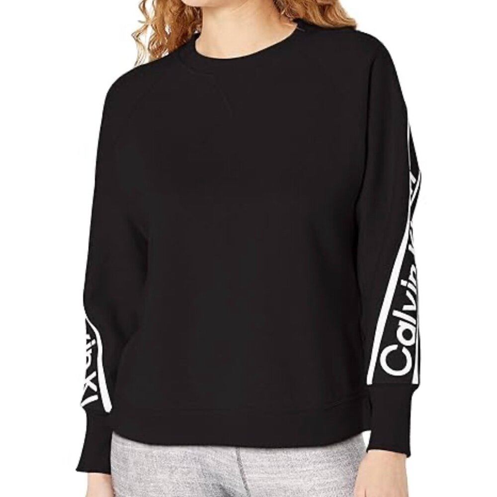 Calvin Klein Performance Womens Sweatshirt Top Logo Tape  Black 1X